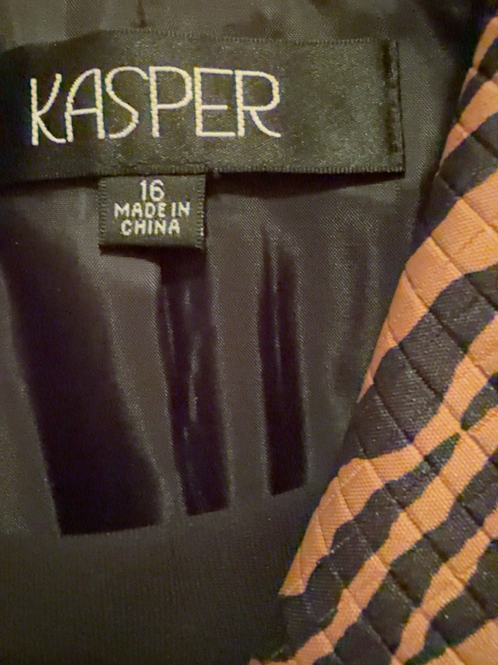 Kasper Black Blazer with Tan Plaid Trim